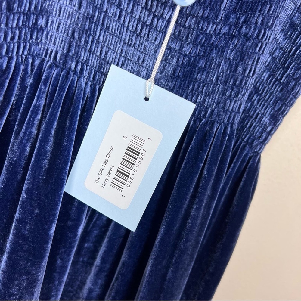 Hill House Navy Velvet Ellie Nap Dress S Holiday Midi Tired Ruched Sleeveless - Picture 12 of 14